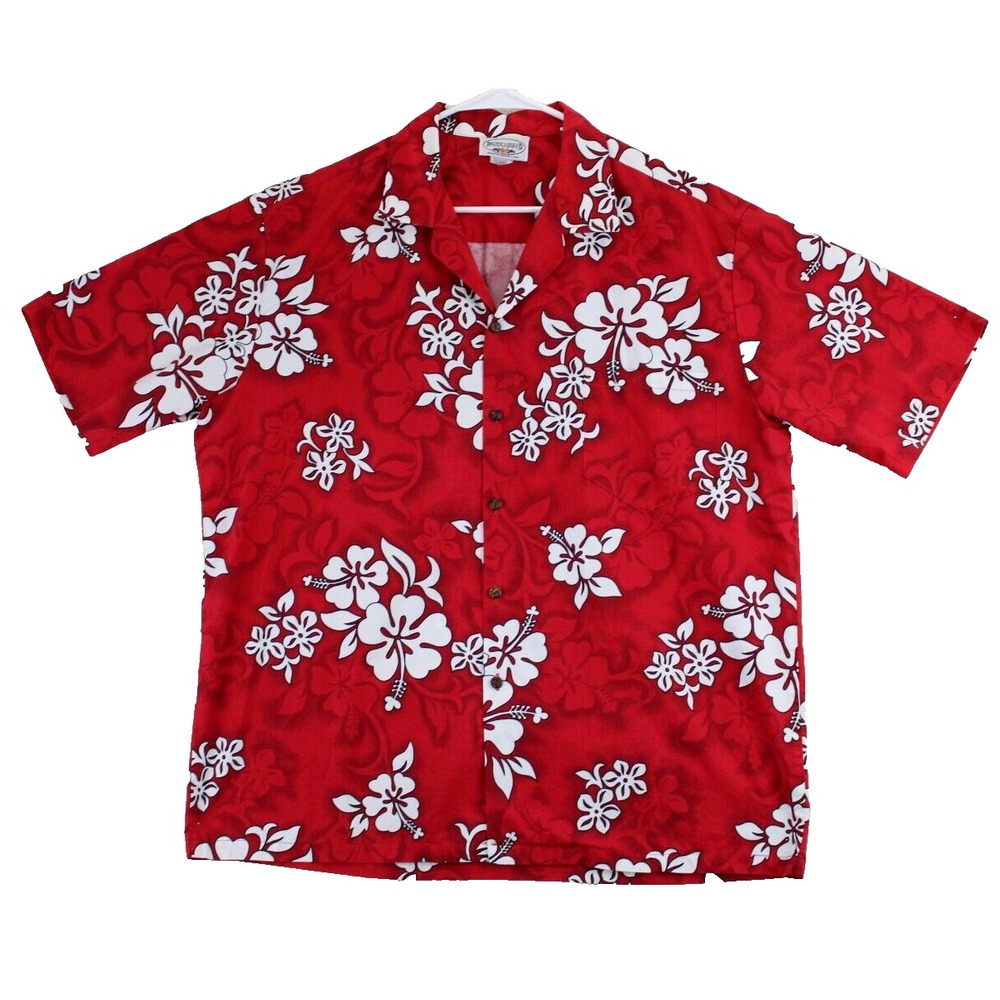 Pacific Legend Apparel Red Hibiscus Floral Hawaiian Shirt Men's XL